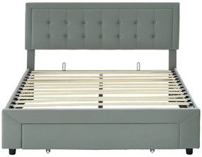 HOMCOM Cadru de pat dublu cu somier cutie cu pistoane, sertar pe roți, cap reglabil capitonat cu efect de catifea, gri | Aosom Romania