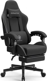 DOWINX 6658 - Scaun Gaming Ergonomic, Masaj in perna lombara, Șezut cu Arcuri Metalice și Spumă, Suport pentru picioare, Rabatabil 90°–135°, Rezistent 130 kg, Material textil, Negru