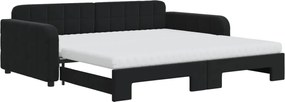 vidaXL Pat de zi cu extensie și saltele, negru, 100x200 cm, catifea