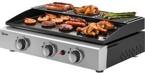 Outsunny Grătar pe gaz 7,5 KW Grătar de masă portabil cu 3 arzătoare Acoperire ceramică grilă Suport pentru menținerea la cald | Aosom Romania