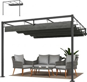 Outsunny Pergolă adosată 3x3 m cu Acoperiș Retractabil Alunecător UV30+ și Orificii de Drenaj, Gri Închis | Aosom Romania