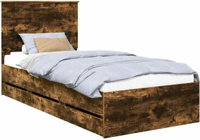 vidaXL Cadru de pat Stejar fumuriu 90 x 200 cm Lemn Ingineresc