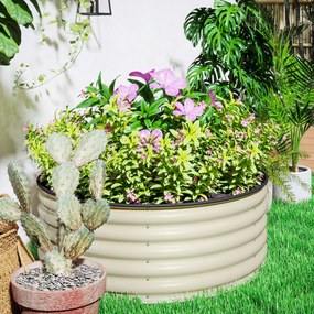 Outsunny ghiveci galvanizat pentru flori și plante, cu margine de siguranță și bază deschisă, 120x120x43 cm, alb crem | Aosom Romania