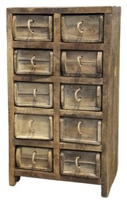 Comoda din lemn reciclat, cu 10 sertare, aspect vintage, Grimaud
