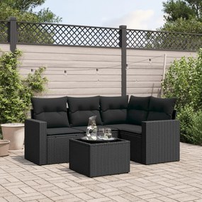 3251252 vidaXL Set mobilier de grădină cu perne, 5 piese, negru, poliratan