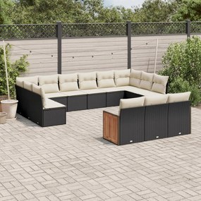 vidaXL Set mobilier de grădină cu perne, 13 piese, negru, poliratan