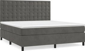 vidaXL Pat box spring cu saltea, gri închis, 180x200 cm, catifea