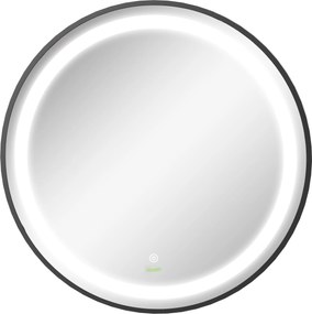 kleankin Oglindă de baie, iluminare LED, dimabilă, 3 culori de lumină, cadru metalic, Ø60 cm, Negru | Aosom Romania