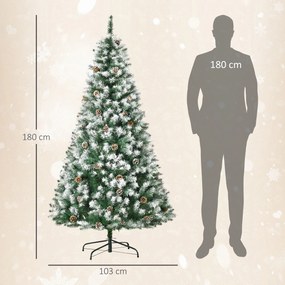 HOMCOM Brad de Crăciun Înzăpezit cu Conuri, Brad Artificial cu Deschidere Automată și Bază Pliabilă, Ø103x180 cm, Verde | Aosom Romania