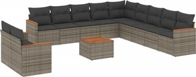 vidaXL Set canapea de grădină cu perne, 12 piese, gri, poliratan