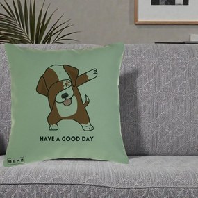 Perna Decorativa Caine Dab Have A Good Day, 40x40 cm, Verde, Husa Detasabila, Perna Inclusa, BEKZ®