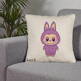 Perna Personalizata Labubu Violet Solo, 40x40 cm, Bej Canapea, Husa Detasabila, Perna Inclusa, BEKZ®