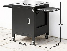 Outsunny Căruț de grădină pentru grătar pe roți, blat din oțel inoxidabil, suport pentru prosoape, 140,5 x 68 x 89 cm Negru | Aosom Romania