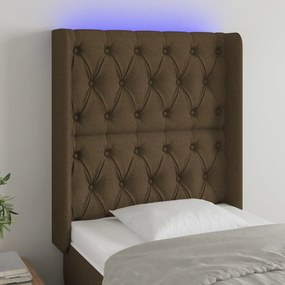 Tablie de pat cu LED, maro inchis, 83x16x118 128 cm, textil 1, Maro inchis, 83 x 16 x 118 128 cm