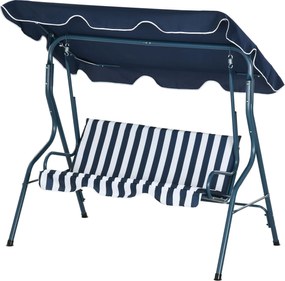 Outsunny Balansoar de Grădină 3 Locuri Acoperiș impermeabil Înclinare reglabilă Perne Șezut Spătar Albastru alb în dungi | Aosom Romania
