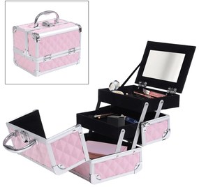 HOMCOM Trusa Machiaj  Profesionala, Beauty Case pentru Make Up cu Profile din Aluminiu, Maner si Tava in Consola, 20x15x15cm, Roz | Aosom Romania