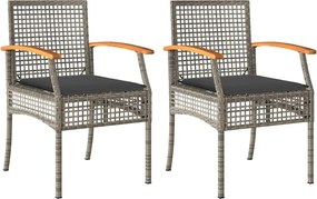 vidaXL Scaune de grădină cu perne, 2 buc., gri, poliratan/lemn acacia