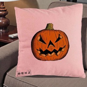 Perna Decorativa Halloween Dovleac Portocaliu Clasic, 40x40 cm, Roz, Husa Detasabila, Perna Inclusa, BEKZ®