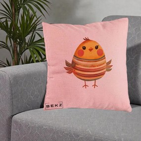 Perna Decorativa Pui Kawaii Portocaliu Dungi Calde, 40x40 cm, Roz, Husa Detasabila, Perna Inclusa, BEKZ®