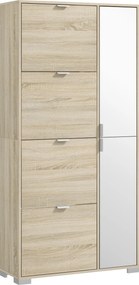 HOMCOM Etajeră pentru Pantofi cu Oglindă, 4 Sertare Rabatabile și 2 Dulapuri, 82x30x168 cm, Culoare Stejar | Aosom Romania
