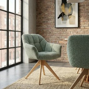 Scaun pivotant PAPILLON tesatura boucle verde salvie/ stejar