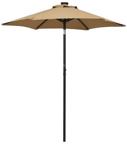 Umbrelă de soare cu lumini led, gri taupe, 200x211 cm, aluminiu