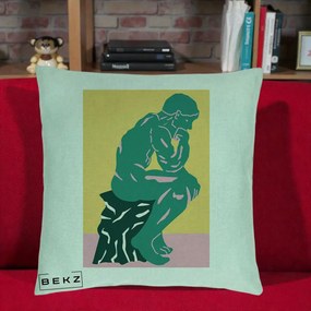 Perna Decorativa Ganditorul Sculptura Pop Art, 40x40 cm, Verde Menta, Husa Detasabila, Perna Inclusa, BEKZ®