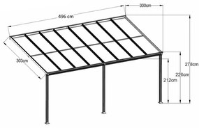 Pergole gradina, ForGarden P-496-1, cu acoperiș transparent, 303 cm x 496 cm