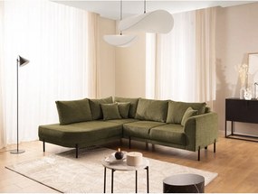 Colțar verde cu tapițerie din chenille (cu colț pe partea stângă/în formă de ”L”) Mauris – Ropez