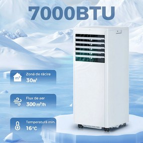 HOMCOM Aparat de Aer Condiționat Portabil 7000 BTU, Unitate 4-în-1 cu Răcire, Dezumidificator, Ventilator, Mod Noapte | Aosom Romania