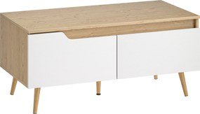 HOMCOM Masă de cafea dreptunghiulară, masă de living modernă cu 2 sertare, 5 picioare din lemn de pin, 100x50x46cm, stejar și alb | Aosom Romania