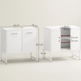HOMCOM Dulap pentru sub lavoar, mobilier de baie cu 2 uși cu închidere lentă și raft reglabil, alb | Aosom Romania