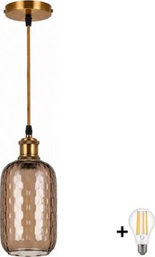 BRILAGI-LED Lustră pe cablu RETRO GLASS 1xE27/60W/230V Ø 14 cm auriu/maro fumuriu