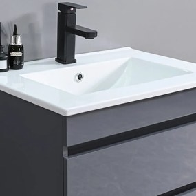 Mobilier de baie Cube, chiuvetă ceramică 60 cm, oglindă cu 2 sertare, 60x80 cm, gri antracit