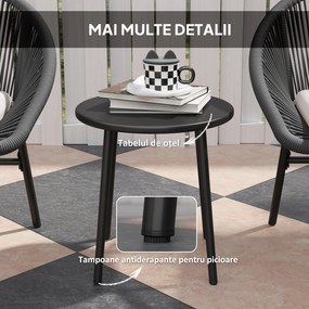 Outsunny Set Bistro pentru Terasa din 3 Piese, Set cu Perne Moi pentru Sezut, Set de Mobilier din Rachita, Negru | Aosom Romania
