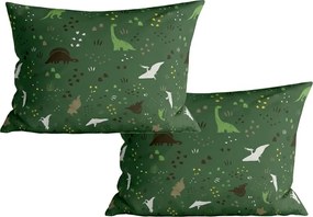 Set 2 huse decorative pentru perne DINO STEPS 40x60 cm, verde inchis