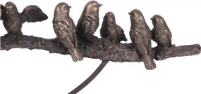 Statuetă decorativă din polirășină, aurie, cu păsărele pe creangă, pe suport, finisaj patinat, 30 x 42 x 8 cm, „Mésange”