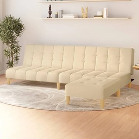 Canapea extensibilă cu 2 locuri și taburet, crem, textil