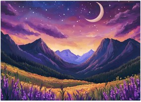 Tablou pe sticlă - Peisaj violet (70x50 cm)