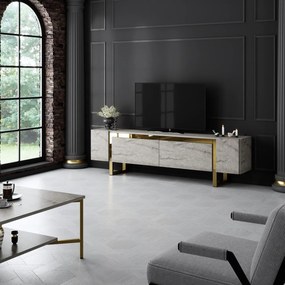 Comoda TV, Hanah Home, Yildiz, 180x50x30 cm, Travertin / Auriu