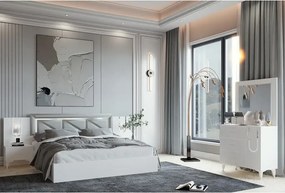 Dormitor Carolina, sifonier, comoda, noptiera, pat cu lada Homs, alb, 220x210x50 cm