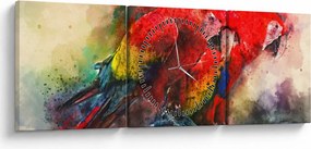Tablou - Papagali roșii ara (cu ceas) (90x30 cm)