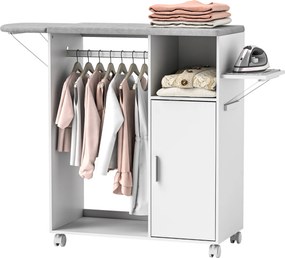 HOMCOM Dulap Multifuncțional cu Masă de Călcat | Blat din Tesatura Efect In | 3 Rafturi | Ghidaj pentru Agățat | 127x42.5x99 cm | Alb | Aosom Romania