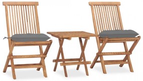 Set mobilier exterior pliabil cu perne, 3 piese, lemn masiv tec