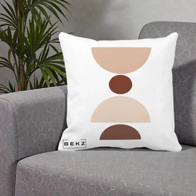 Perna Decorativa Geometric Boho Cerc si Boluri, 40x40 cm, Alba Mata, Husa Detasabila, Perna Inclusa, BEKZ®