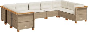 vidaXL Set canapele de grădină, 9 piese, cu perne, bej, poliratan