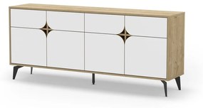 Comodă albă/în culoare naturală joasă cu aspect de lemn de stejar 185x79 cm Nola – Marckeric