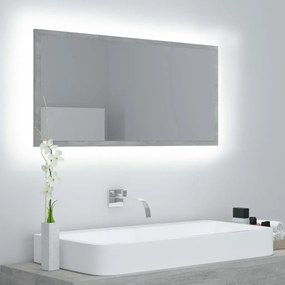 Oglinda de baie cu LED, gri beton, 90x8,5x37 cm, acril