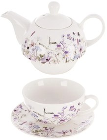 Set pentru ceai alb-mov din porțelan Louka – Orion