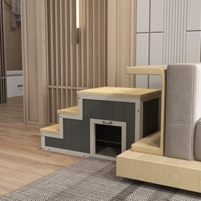 PawHut Scară pentru animale de companie Scară pentru câini, 3 trepte, lemn de pin, 79 cm x 38,5 cm x 45 cm, Natural + Alb | Aosom Romania